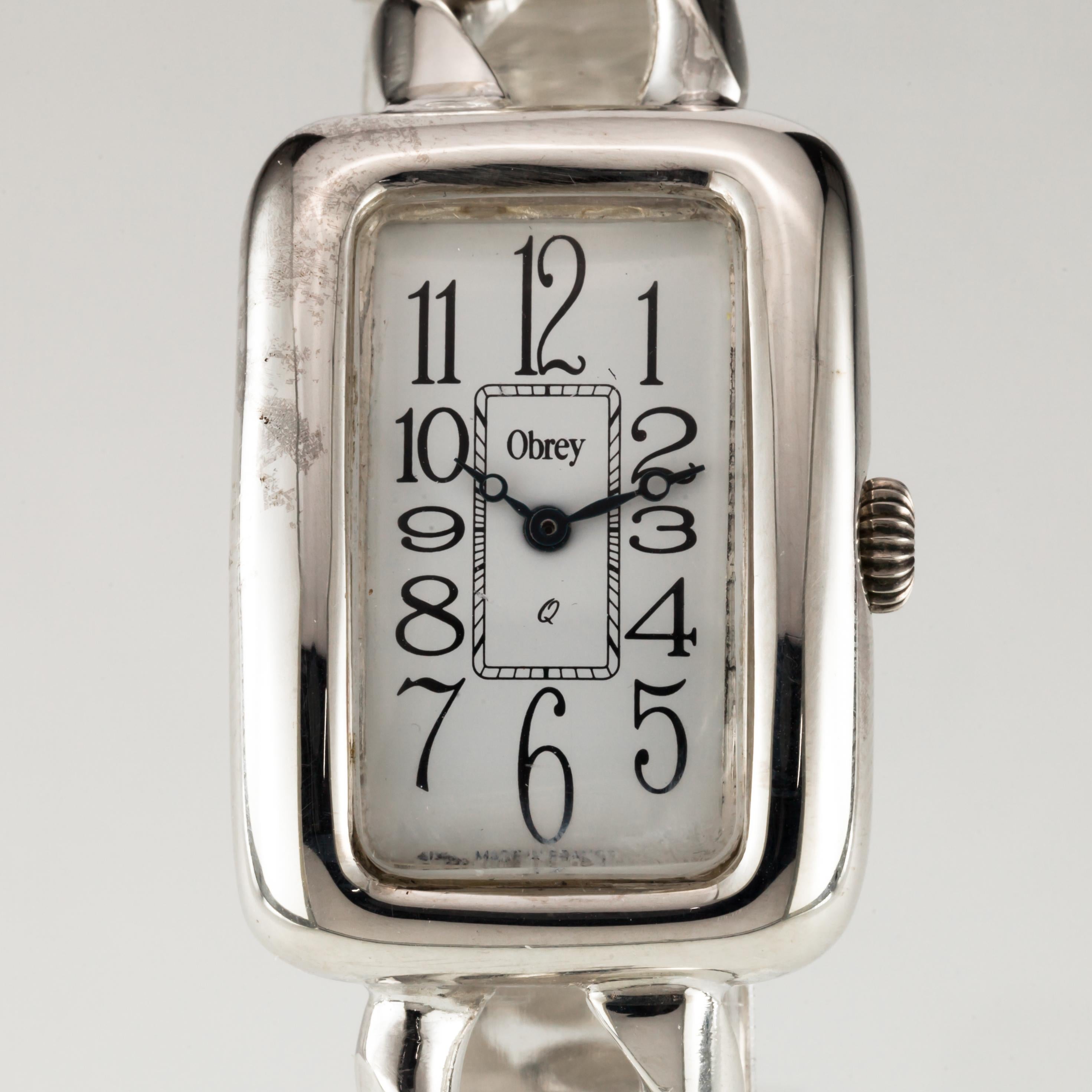Obrey Rectangular Sterling Silver Quartz Watch w/Link Band Obrey Rectangular Sterling Silver Quartz Watch w/Link Band