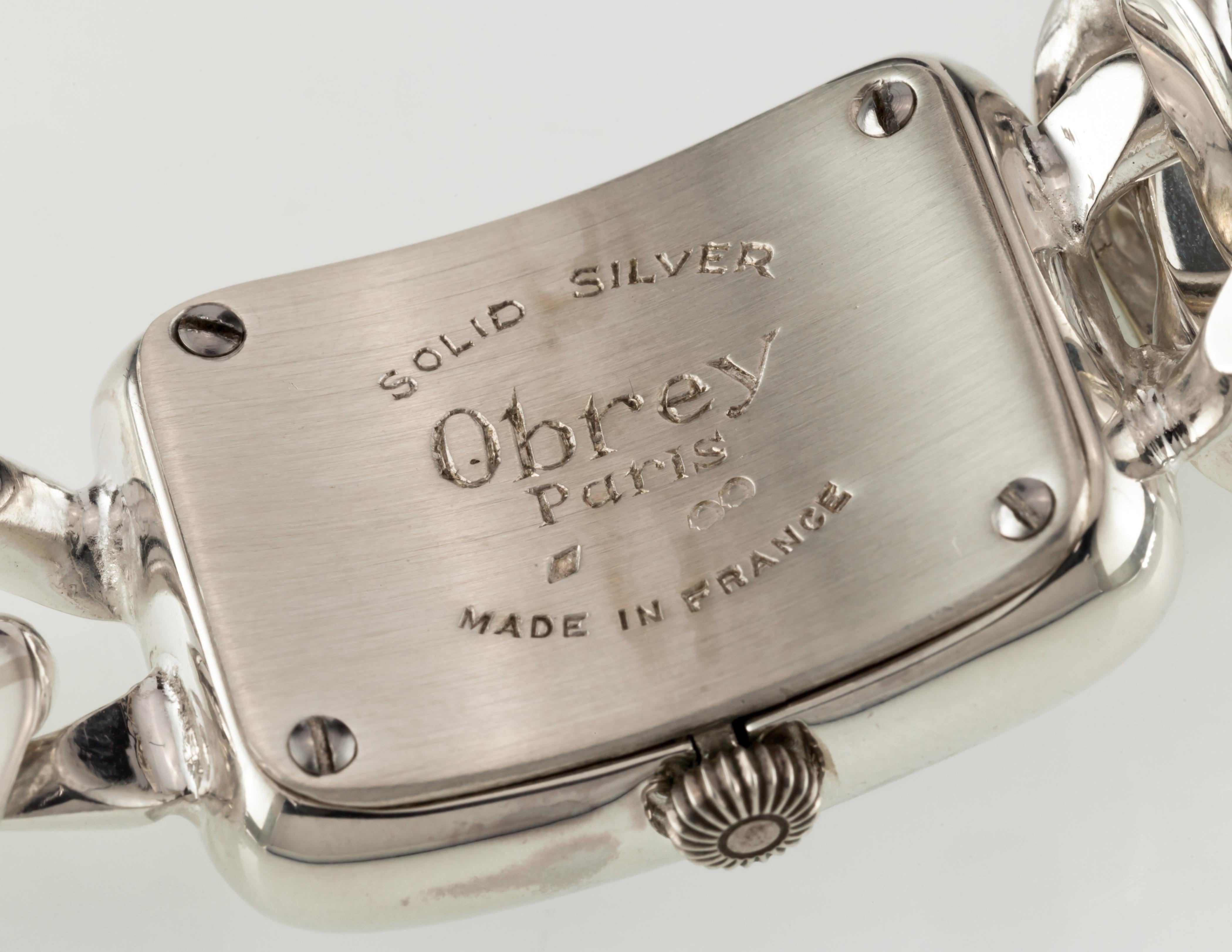 Obrey Montre rectangulaire à quartz en argent sterling avec bracelet à maillons 97 g 1