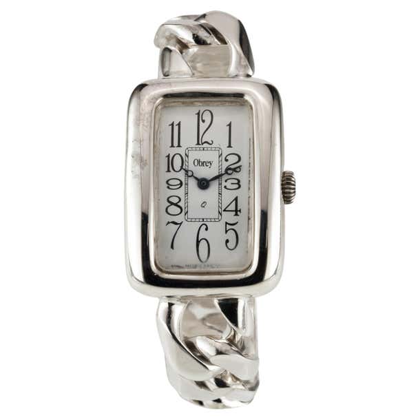 Obrey Rectangular Sterling Silver Quartz Watch w/Link Band 97gr For ...