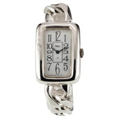 Obrey Rectangular Sterling Silver Quartz Watch w/Link Band 97gr