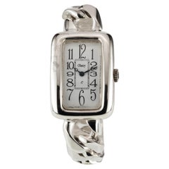 Obrey Montre rectangulaire à quartz en argent sterling avec bracelet à maillons 97 g