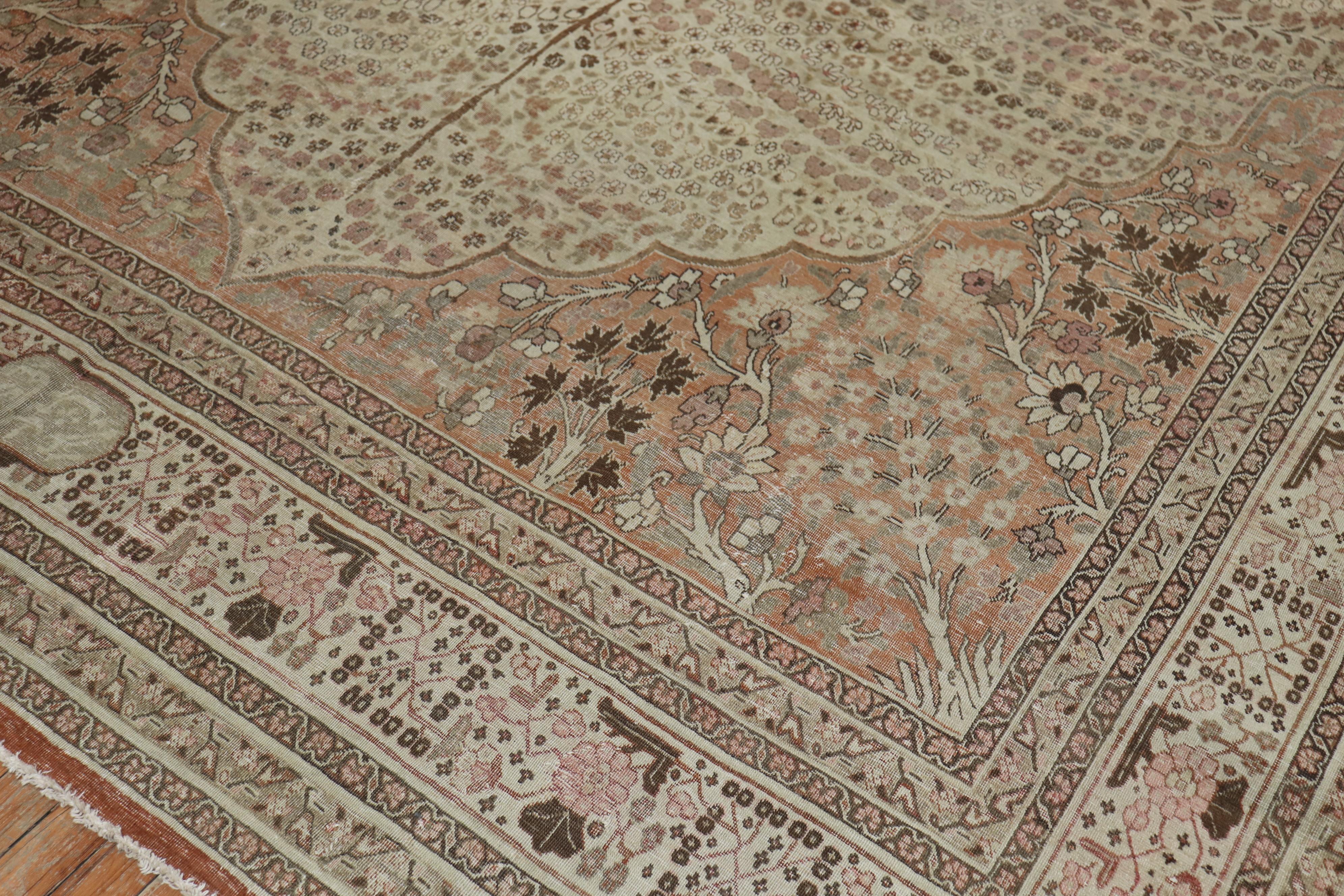 Observational Antique Persian Tabriz Room Size Rug For Sale 10