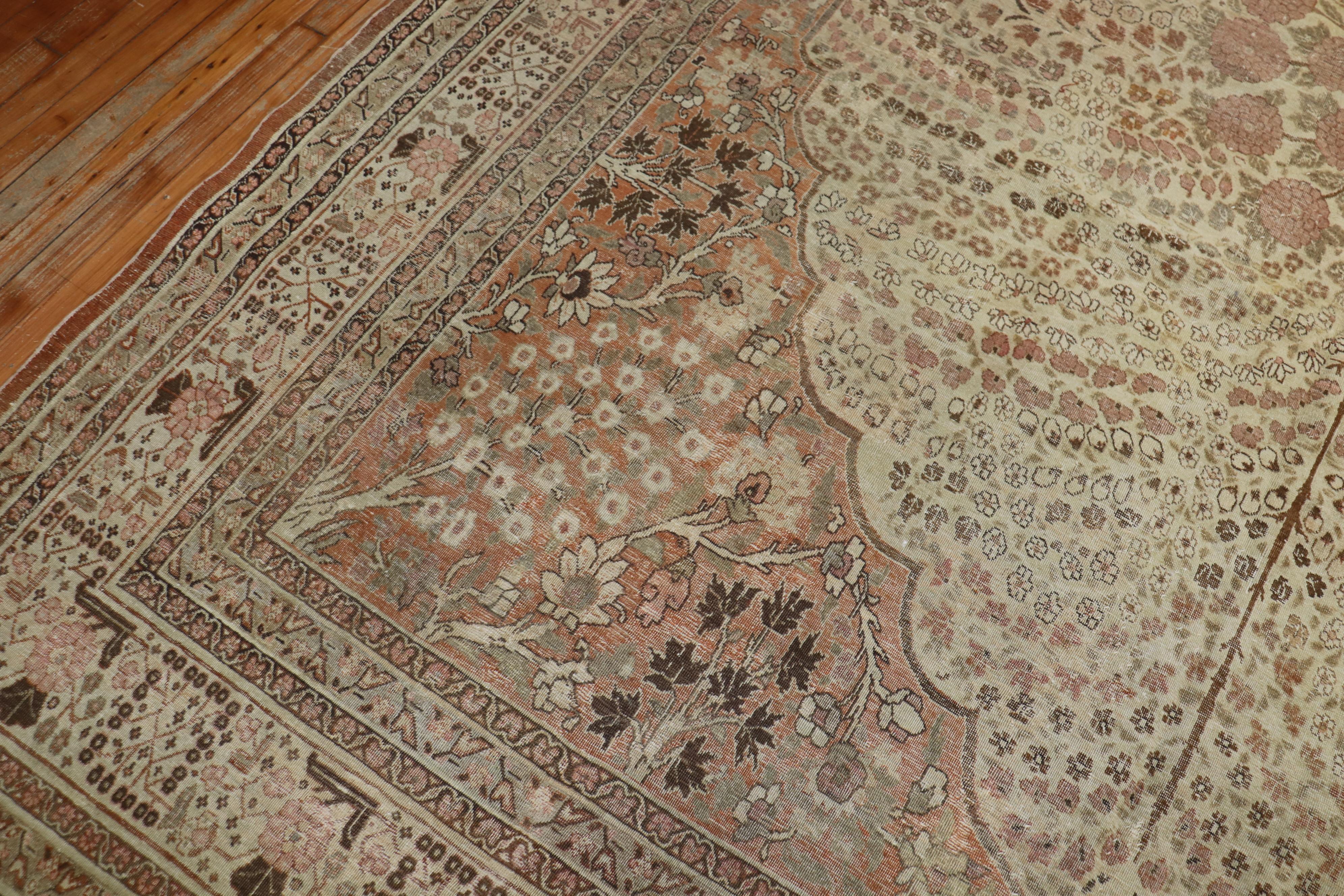 19th Century Observational Antique Persian Tabriz Room Size Rug For Sale