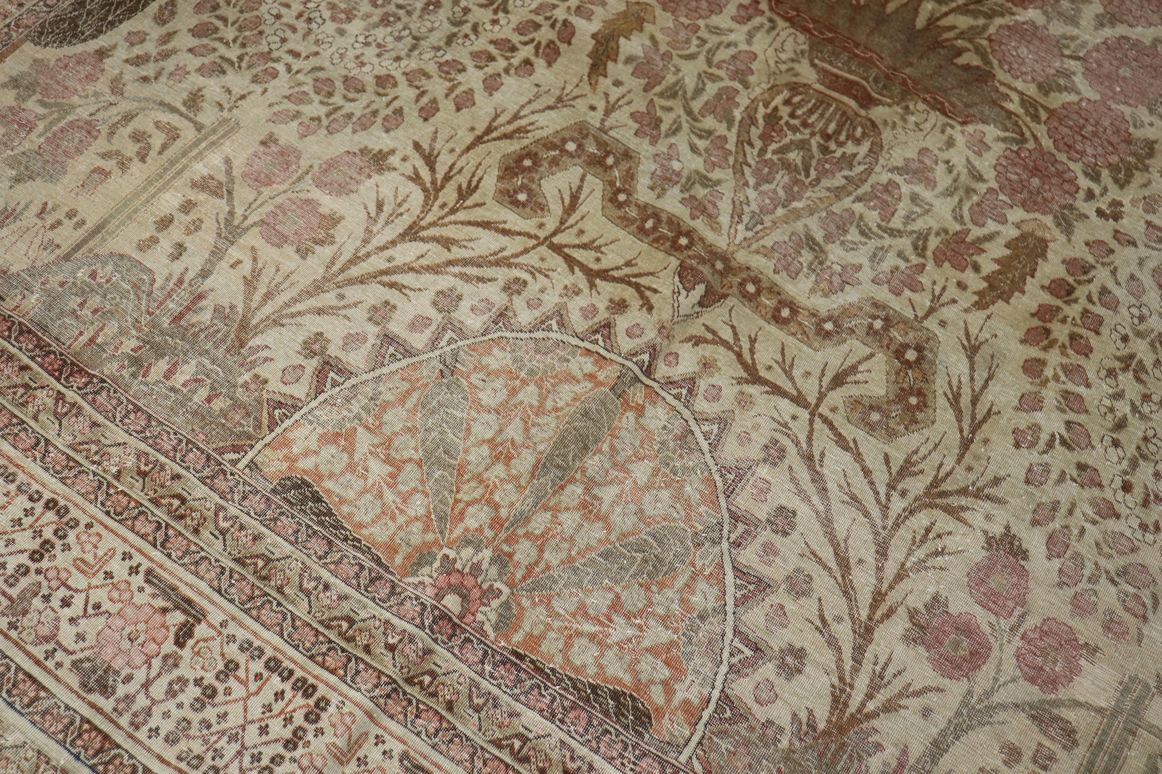 Wool Observational Antique Persian Tabriz Room Size Rug For Sale