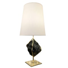 Obsidian and Brass Table Lamp by Gaspare Asaro
