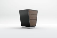 Obsidian Bedside Table - Handcrafted Black Lacquer Table with Chrome Plinth