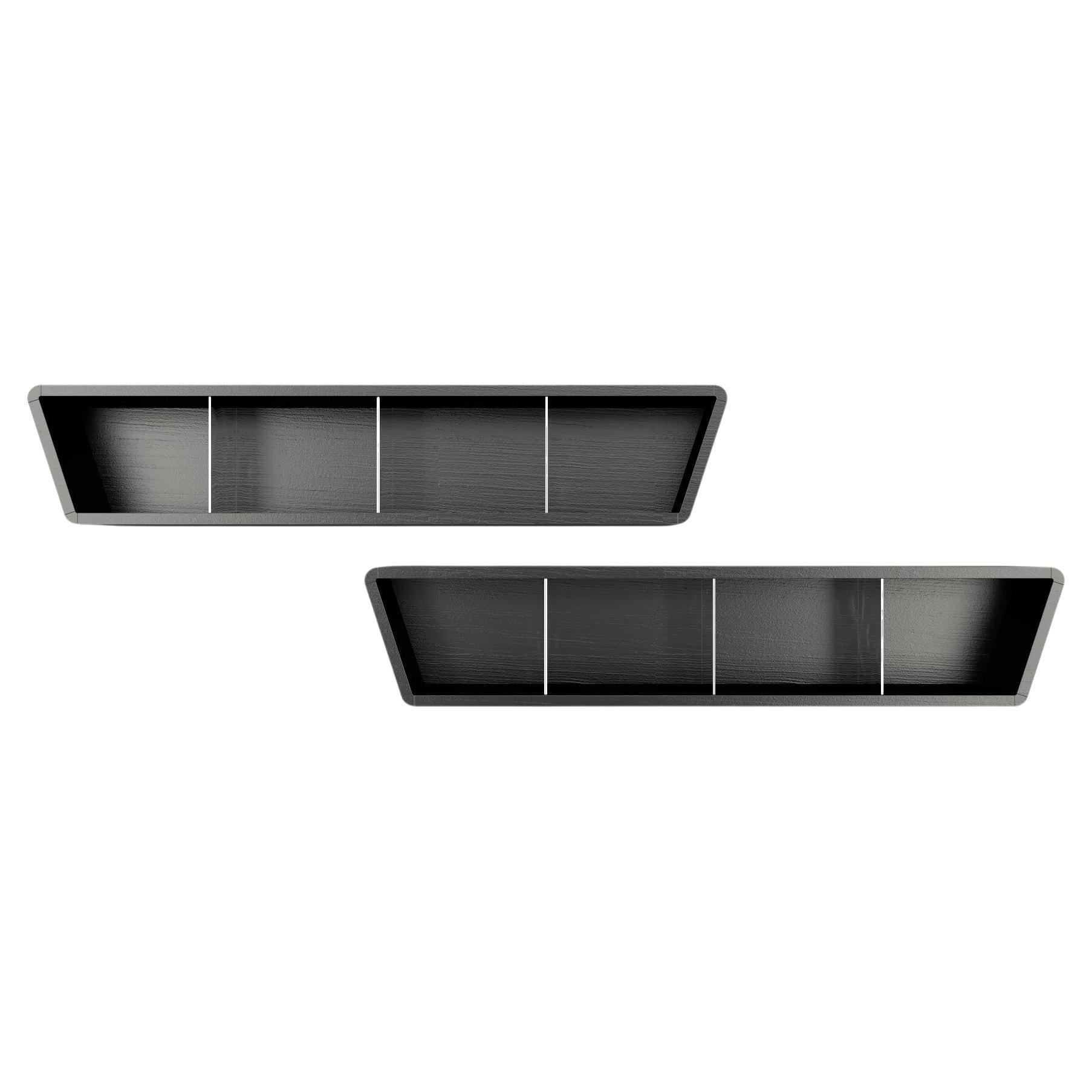 Obsidian Bookshelf - Modern Black Lacquered Bookshelf with Steel Dividers For Sale