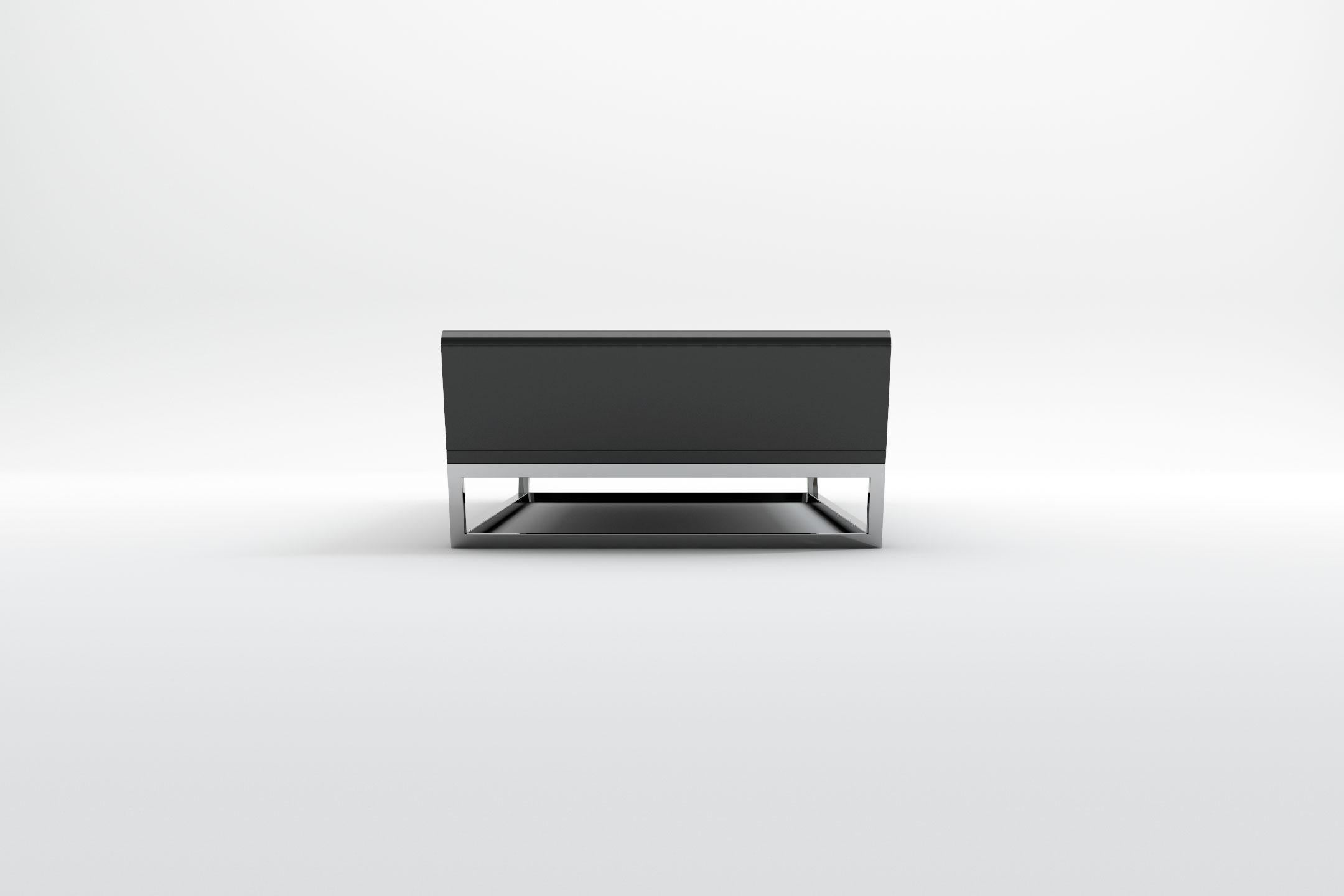 European Obsidian Coffee Table - Modern Black Lacquered Table with Stainless Steel Base For Sale