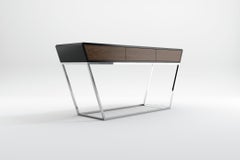 Obsidian Console - Handcrafted Black Lacquer Console with Steel Base