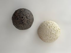 Obsidian Core Ceramic Wall Sculpture, Dark Lava Stone Texture Wall Art