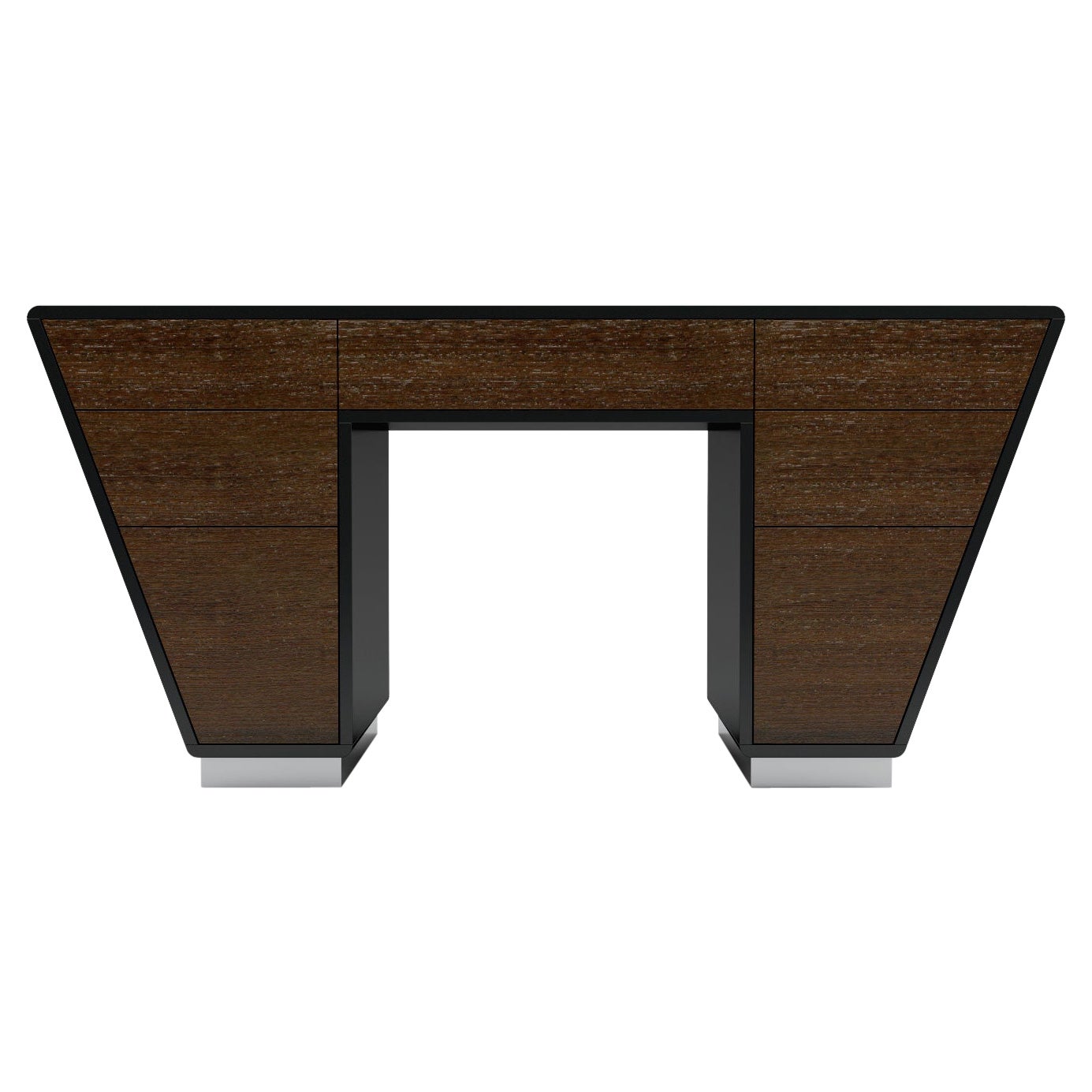 Obsidian Desk - Handcrafted Black Lacquer Desk with Chrome Plinth For Sale