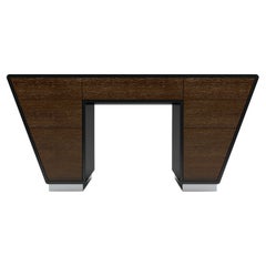 Obsidian Desk - Handcrafted Black Lacquer Desk with Chrome Plinth