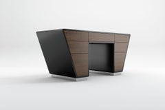 Obsidian Desk - Handcrafted Black Lacquer Desk with Chrome Plinth
