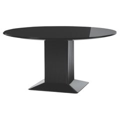 Obsidian Dining Table, Piano Black Basem Grey Smoke Glass Top