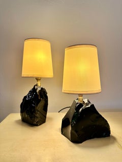 Obsidianische Smaragdgrüne Glas-Tischlampe