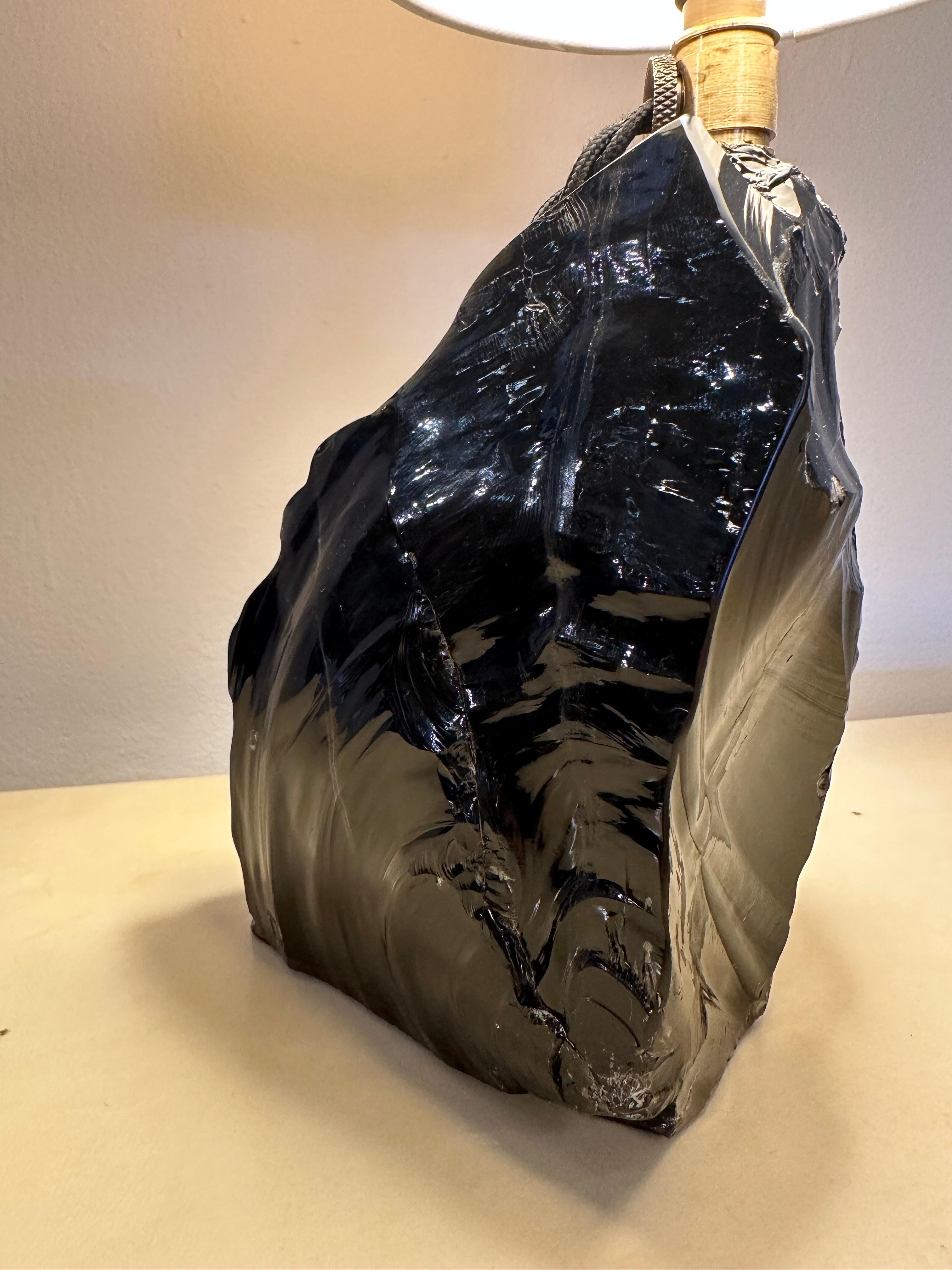 Américain Lampe de bureau obsidienne en verre vert émeraude en vente