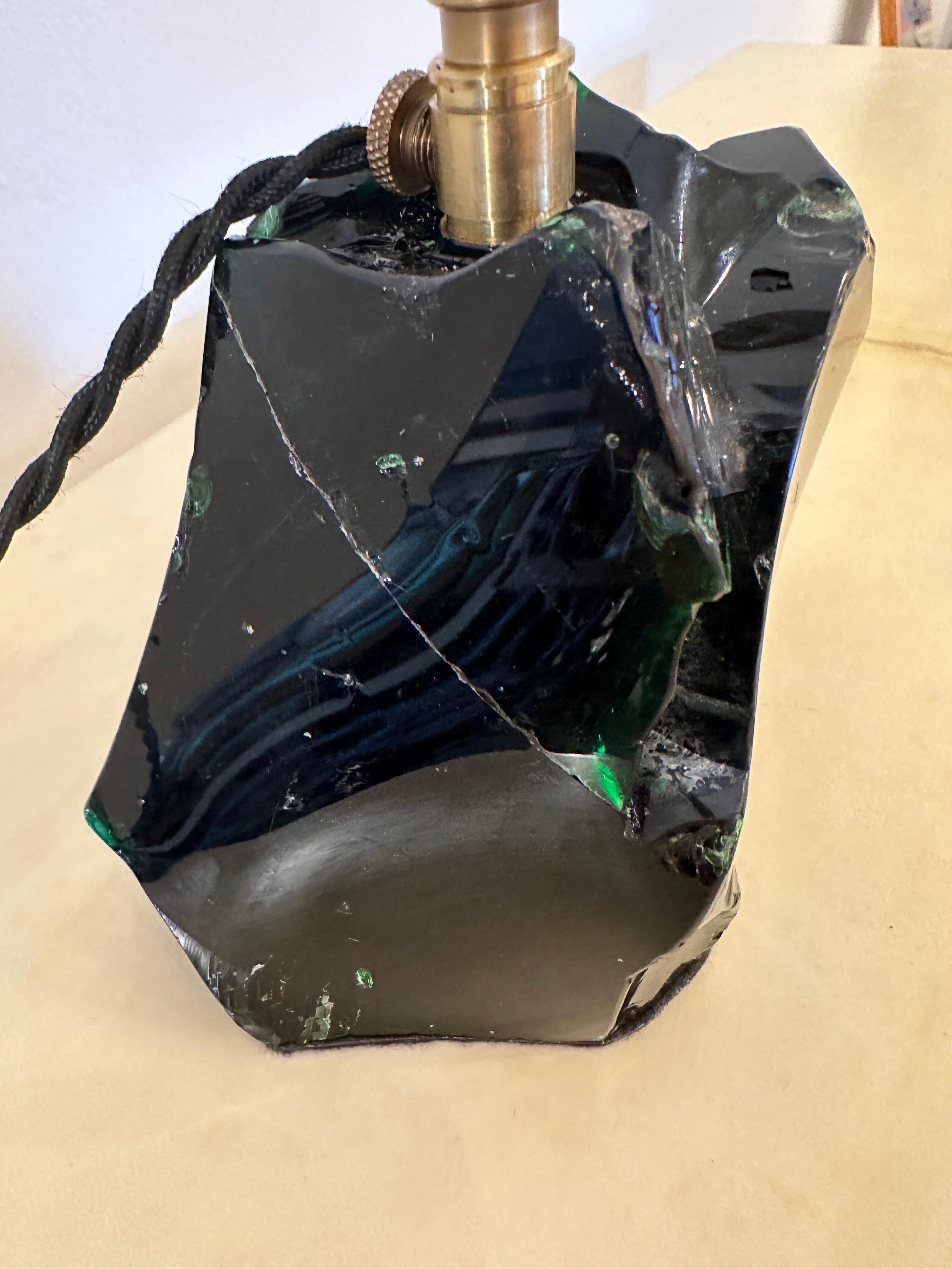 Slag Glass Obsidian Emerald Green Glass Table Lamp