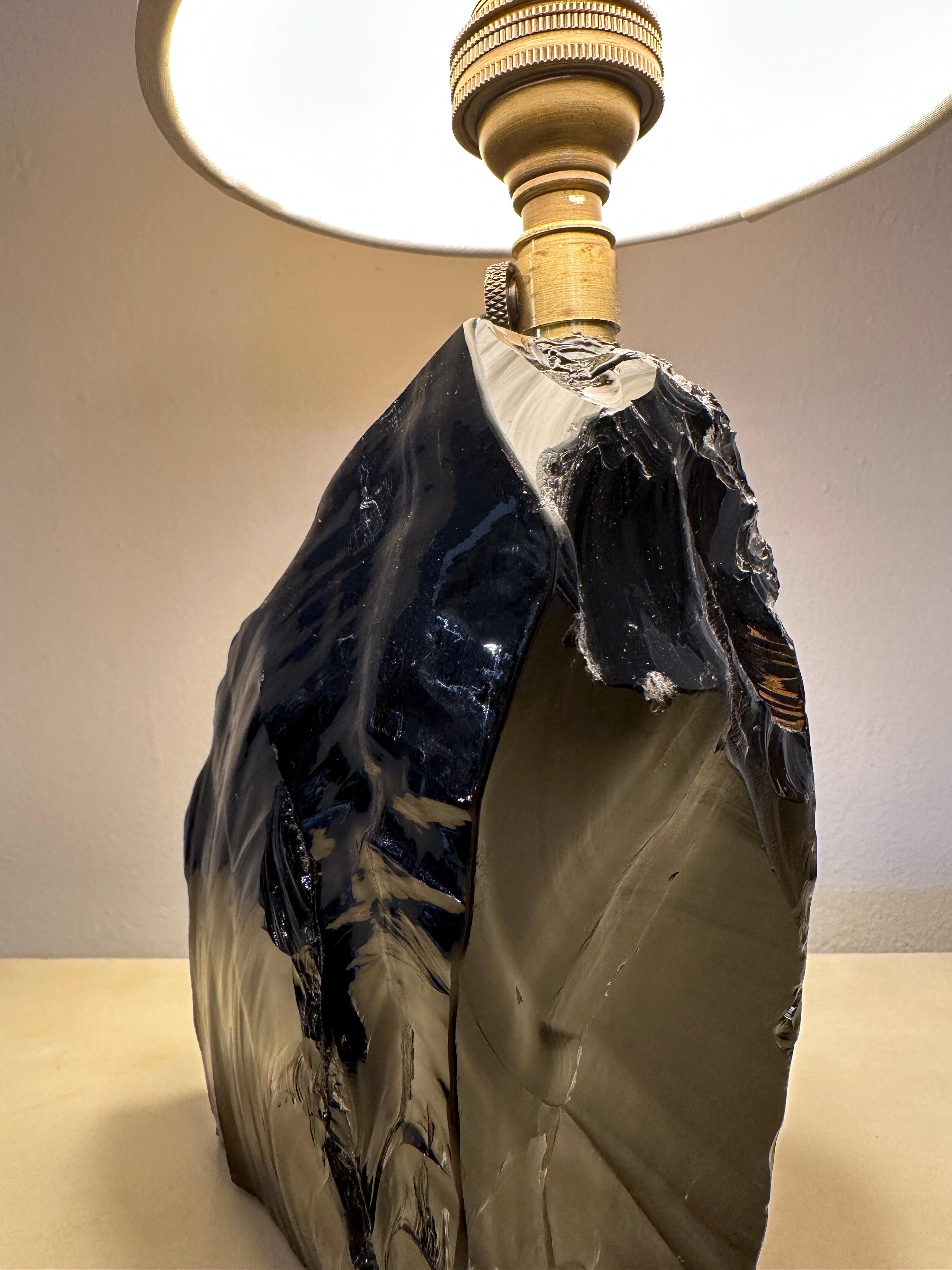 20th Century Obsidian Emerald Green Glass Table Lamp For Sale