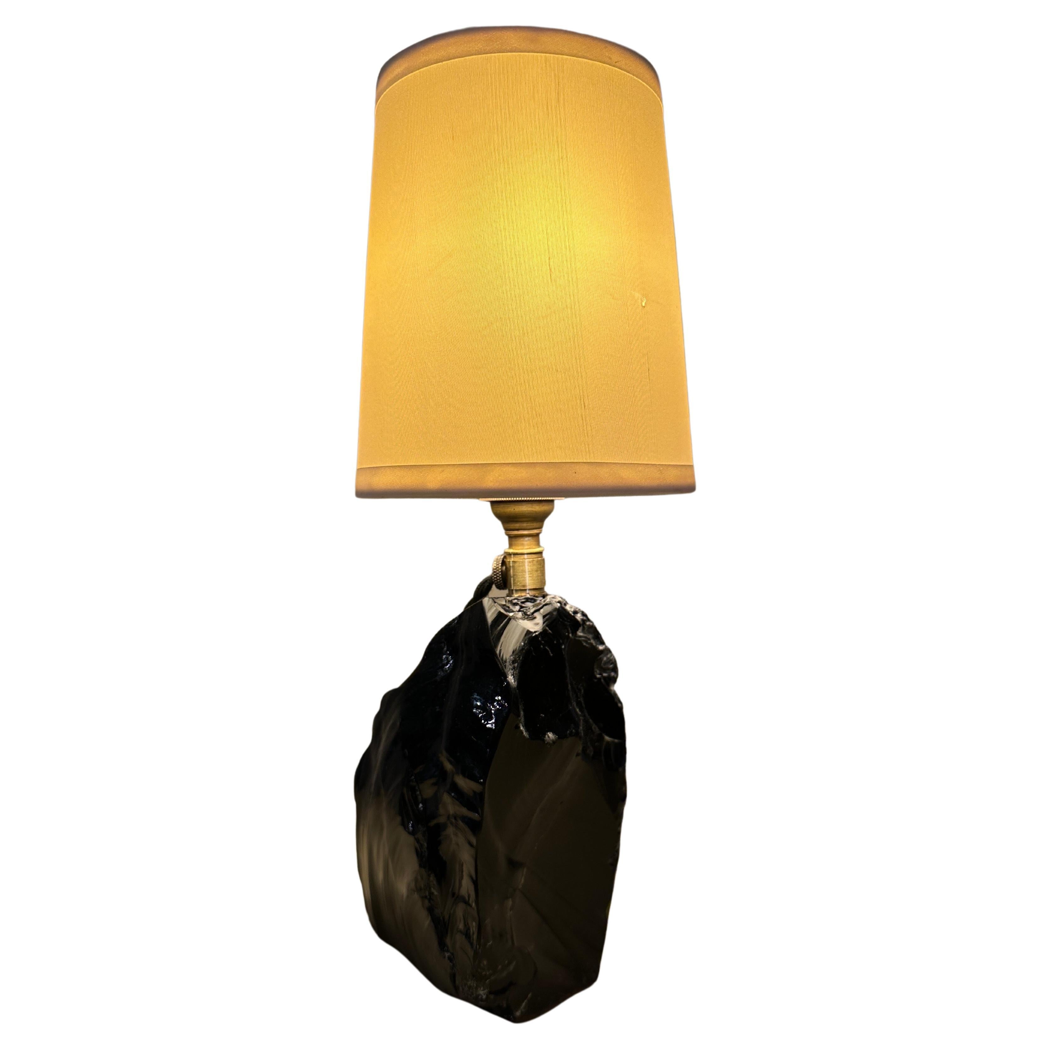Obsidian Emerald Green Glass Table Lamp For Sale