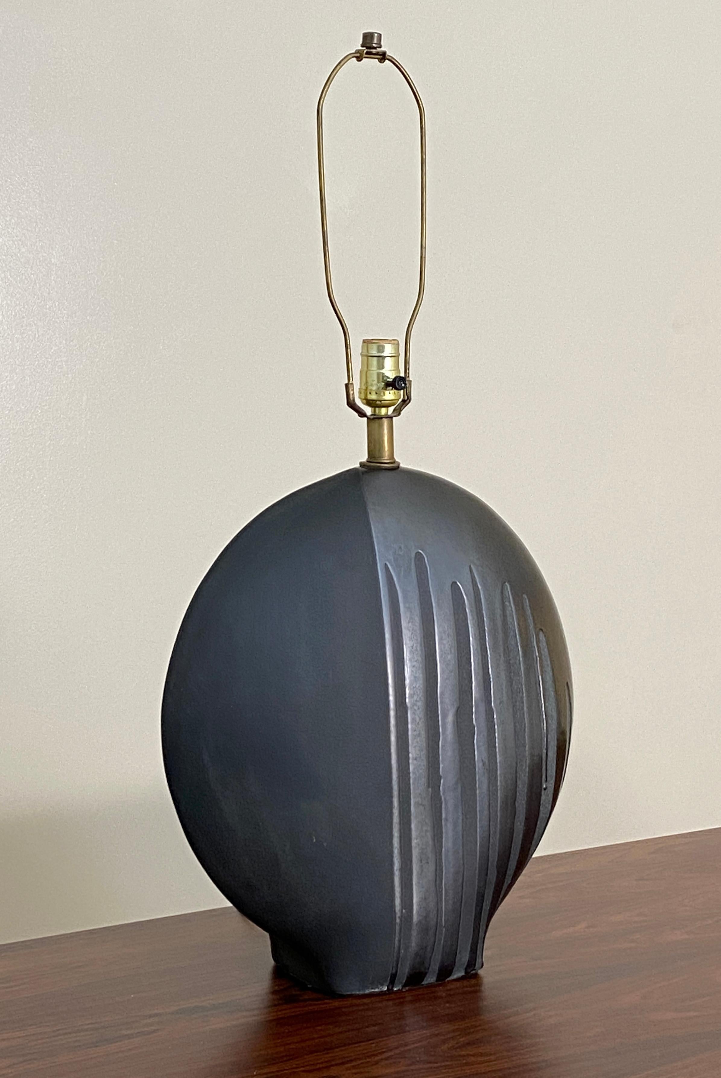 Mid-Century Modern Obsidian Glaze Table Lamp by Markel For Sale
