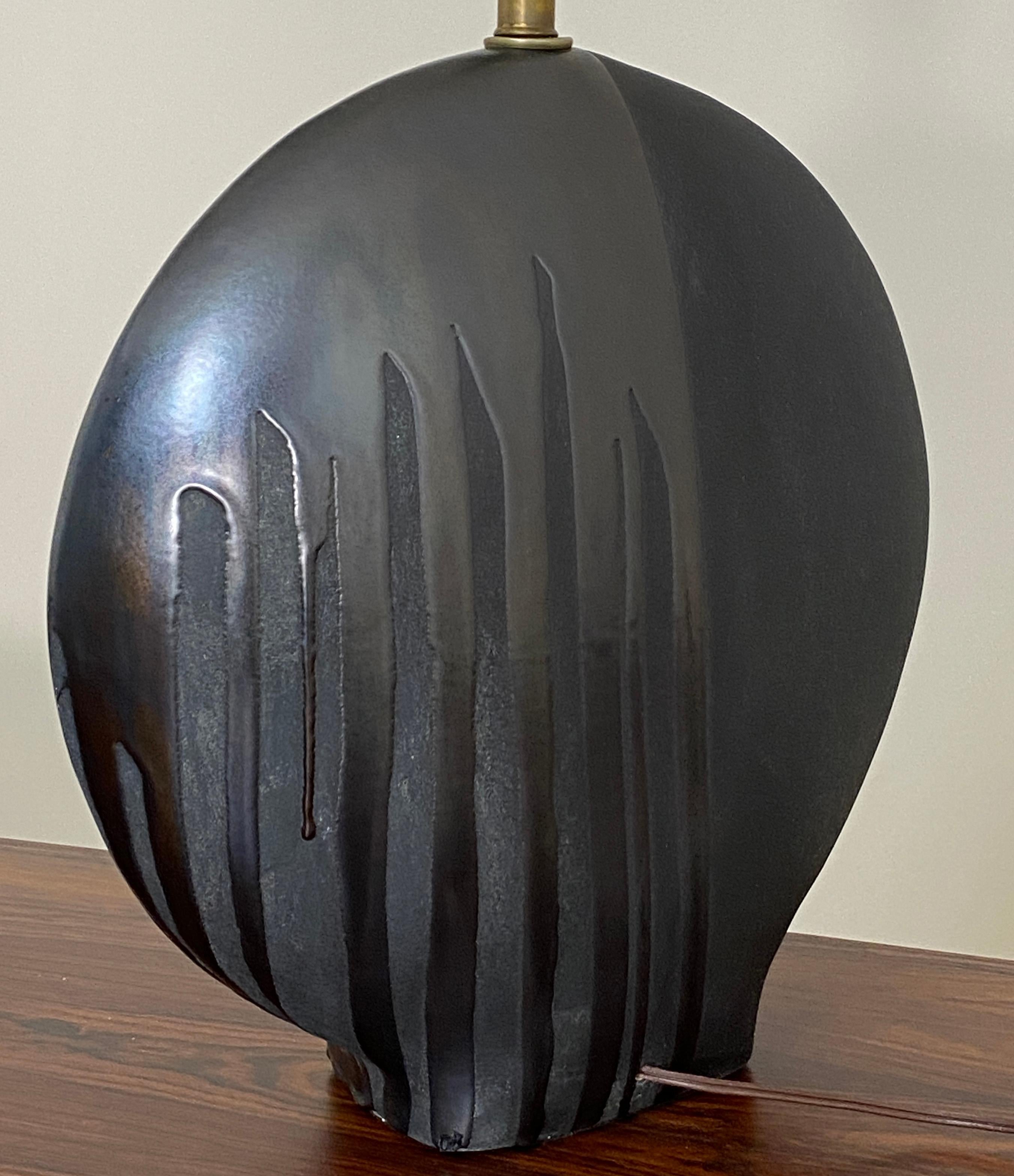 Late 20th Century Obsidian Glaze Table Lamp by Markel For Sale