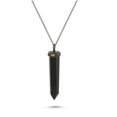 Silver Hand Carved Obsidian Obelisk Necklace with Tourmaline, Quartz and Citrine