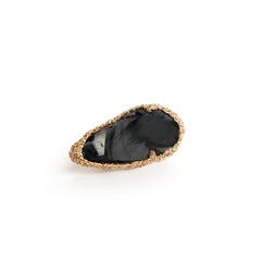 Obsidian One-of-a-kind Statement Ring 14 K in Yellow Gold F. Art Piece.