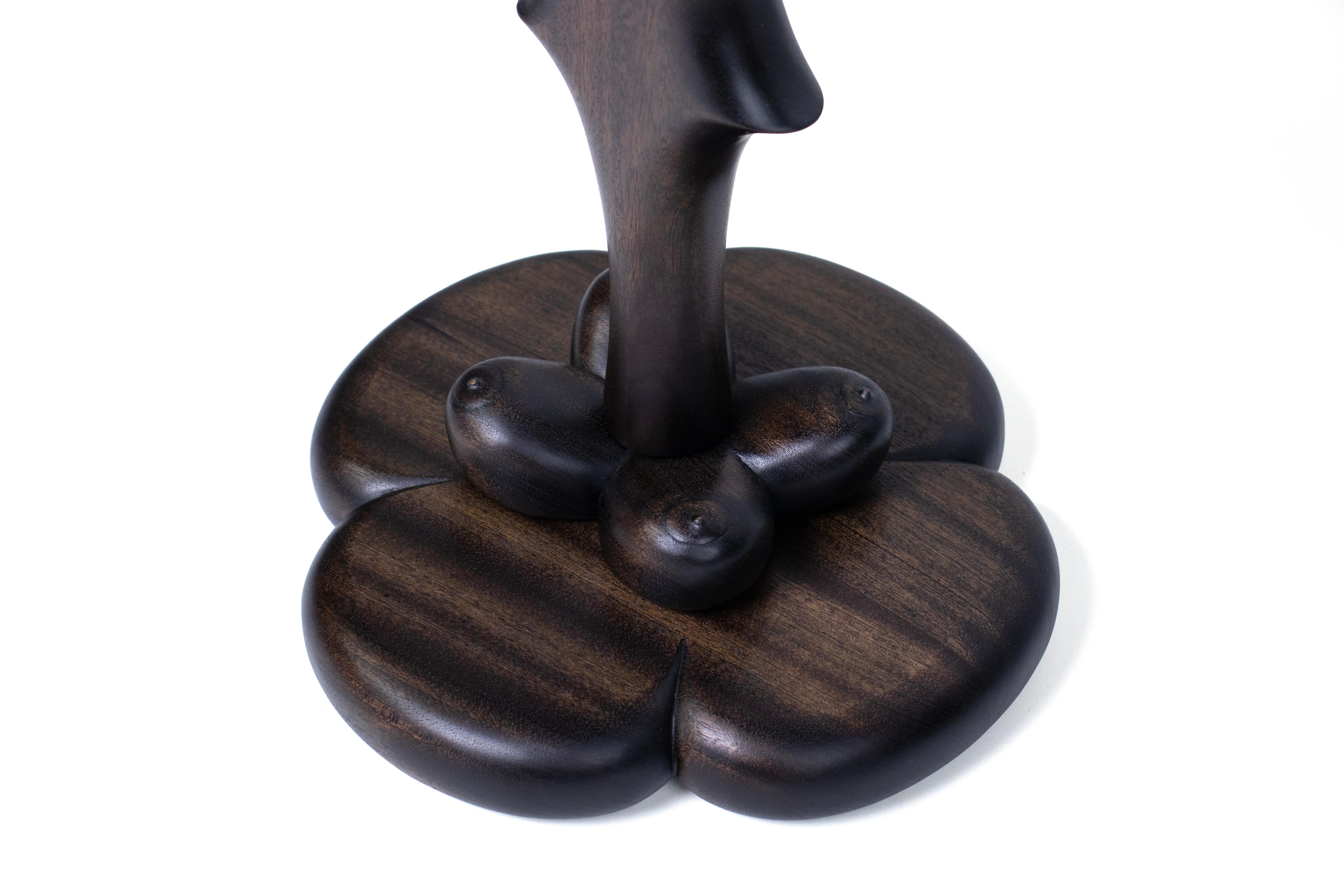 American Obsidian Seraphim – Hand-carved Modern Gothic Rococo Console w/ Bezel Set Stone For Sale