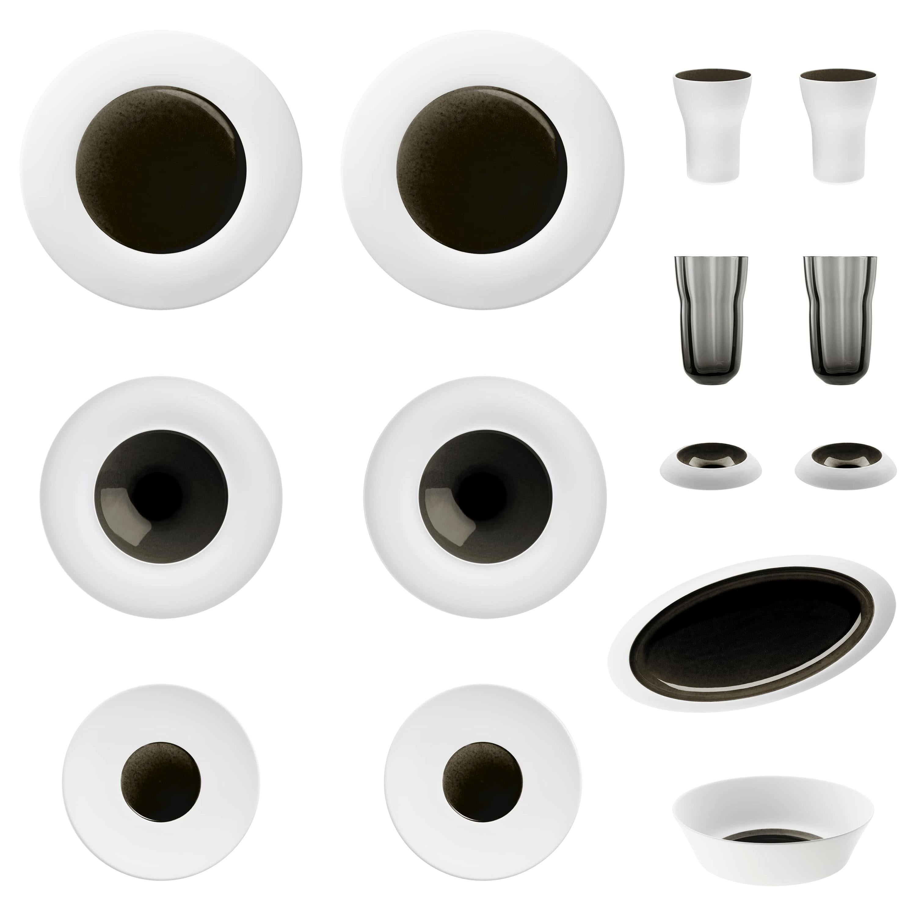 "Obsidian" Set of Biscuit Porcelain with Hand-Poured Black Glaze, Hering Berlin