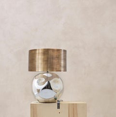 Obsidian Silver Lamp I in Mirror and Glass with Brass Lighting Fixture by Homa