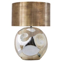 Obsidian Silver Lamp I in Mirror and Glass with Brass Lighting Fixture by Homa
