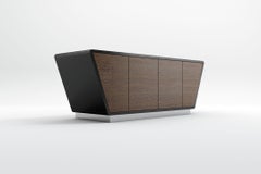 Obsidian Small TV Console - Handcrafted Black Lacquer Console with Chrome Plinth