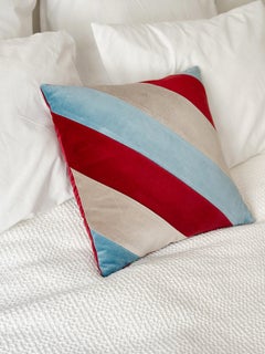 Obsidiana Camel & Blue Velvet Deluxe Handmade Decorative Stripes Pillow