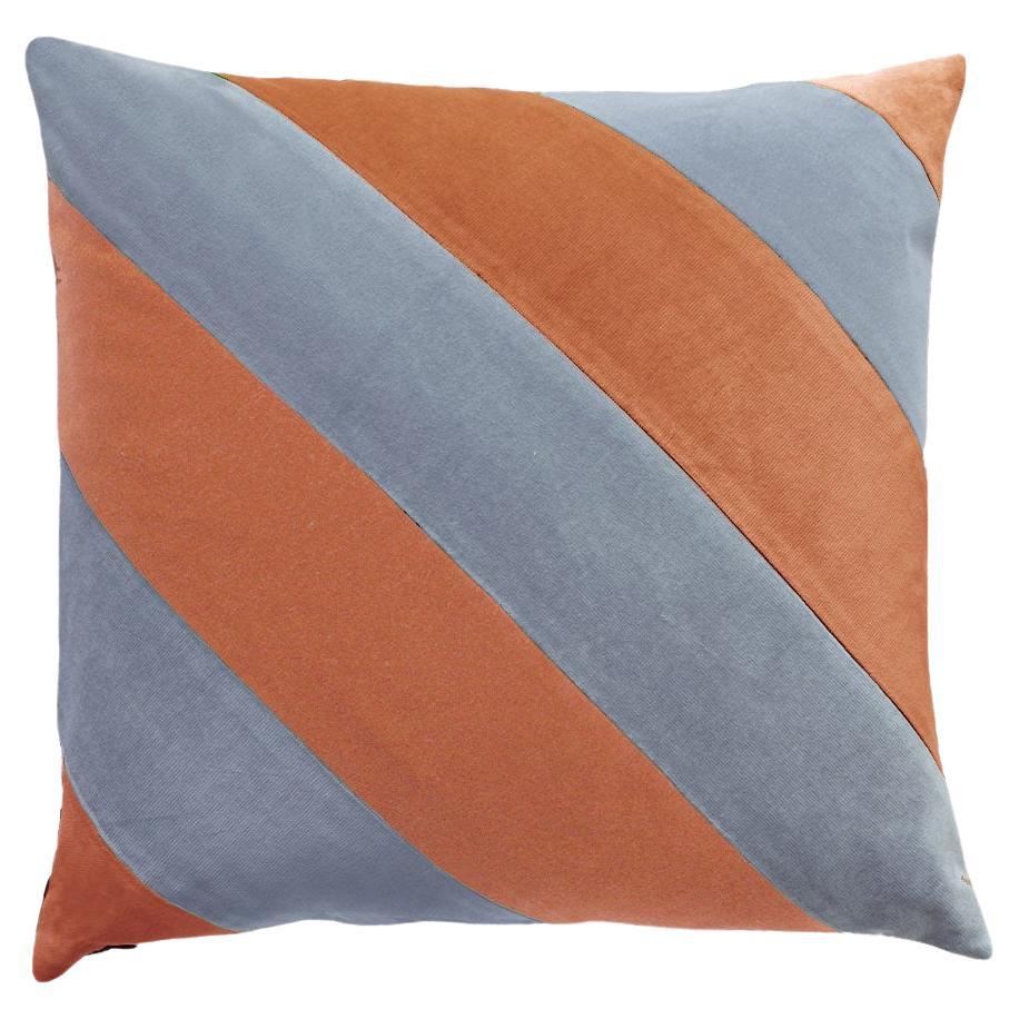 Obsidiana Camel & Blue Velvet Deluxe Handmade Decorative Stripes Pillow