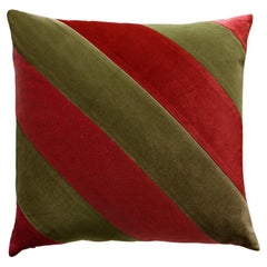 Obsidiana Green & Brick Velvet Deluxe Handmade Decorative Pillow