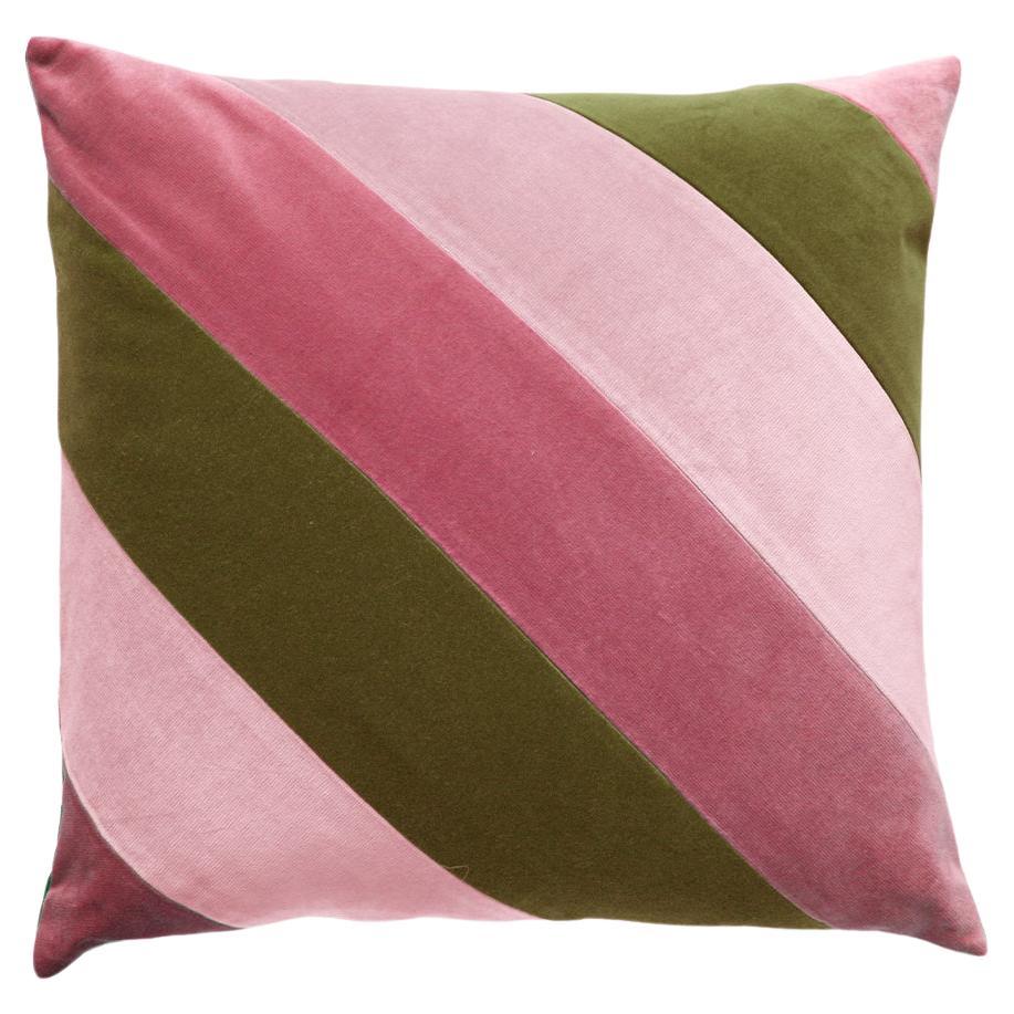 Obsidiana Yellow Rose, Pink & Dry Green Velvet Deluxe Handmade Decorative Pillow