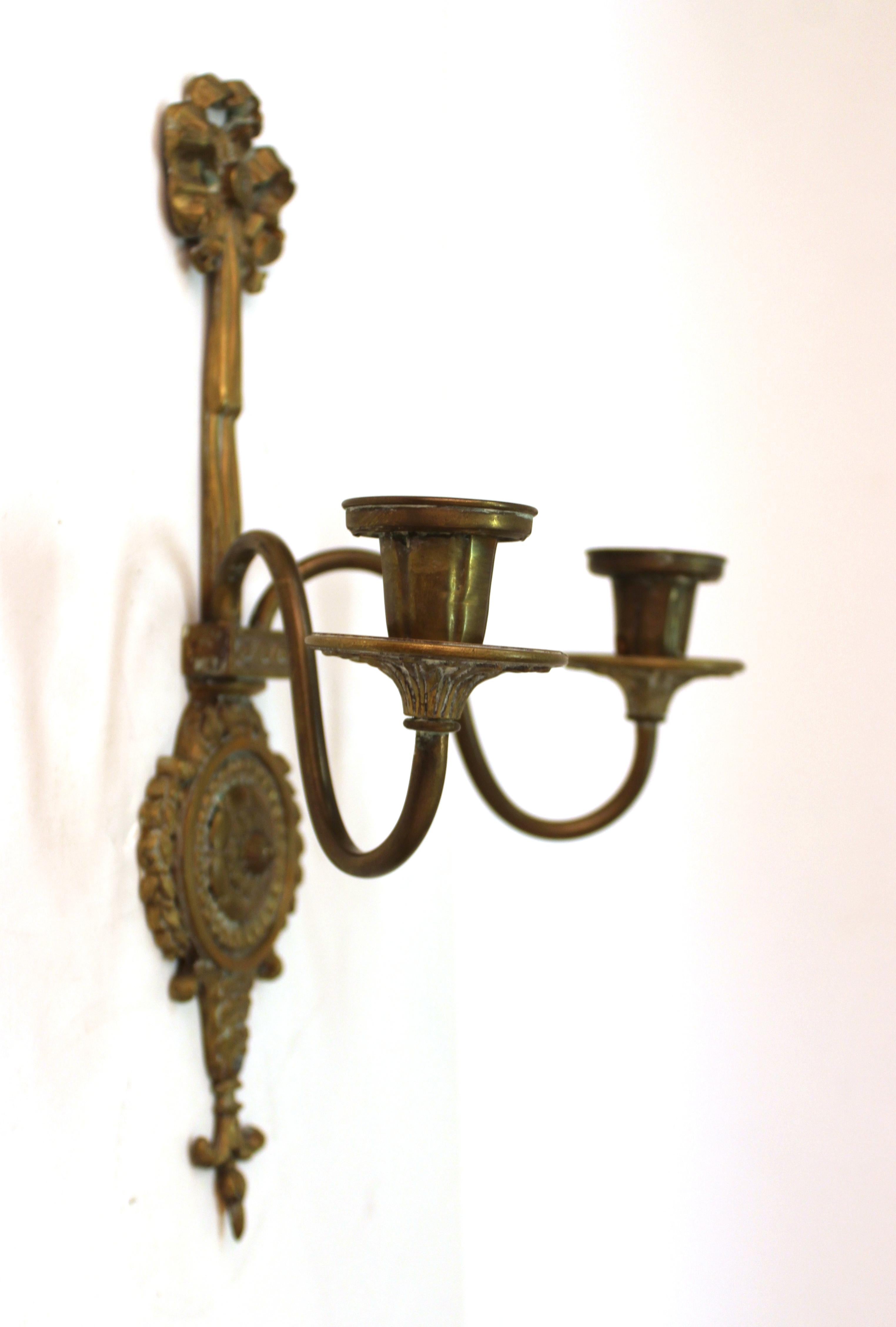 O.C. White Co. Neoclassical Style Gilt Brass Candelabra Sconces For Sale 5