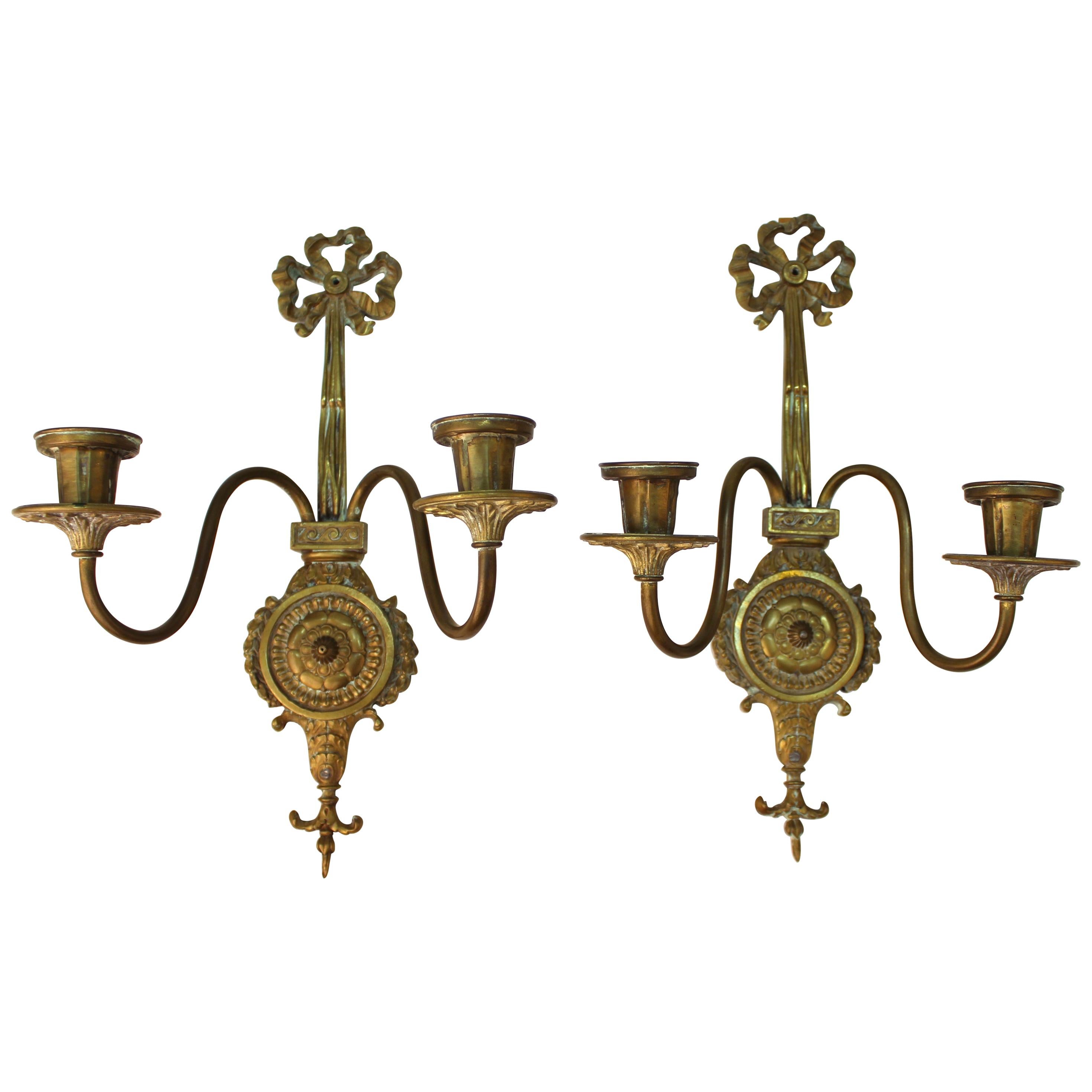 O.C. White Co. Neoclassical Style Gilt Brass Candelabra Sconces For Sale