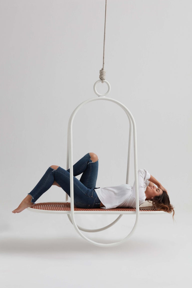 OCA, Minimalist Hanging Swing Chair by Tiago Curioni in Aluminium For Sale 1
