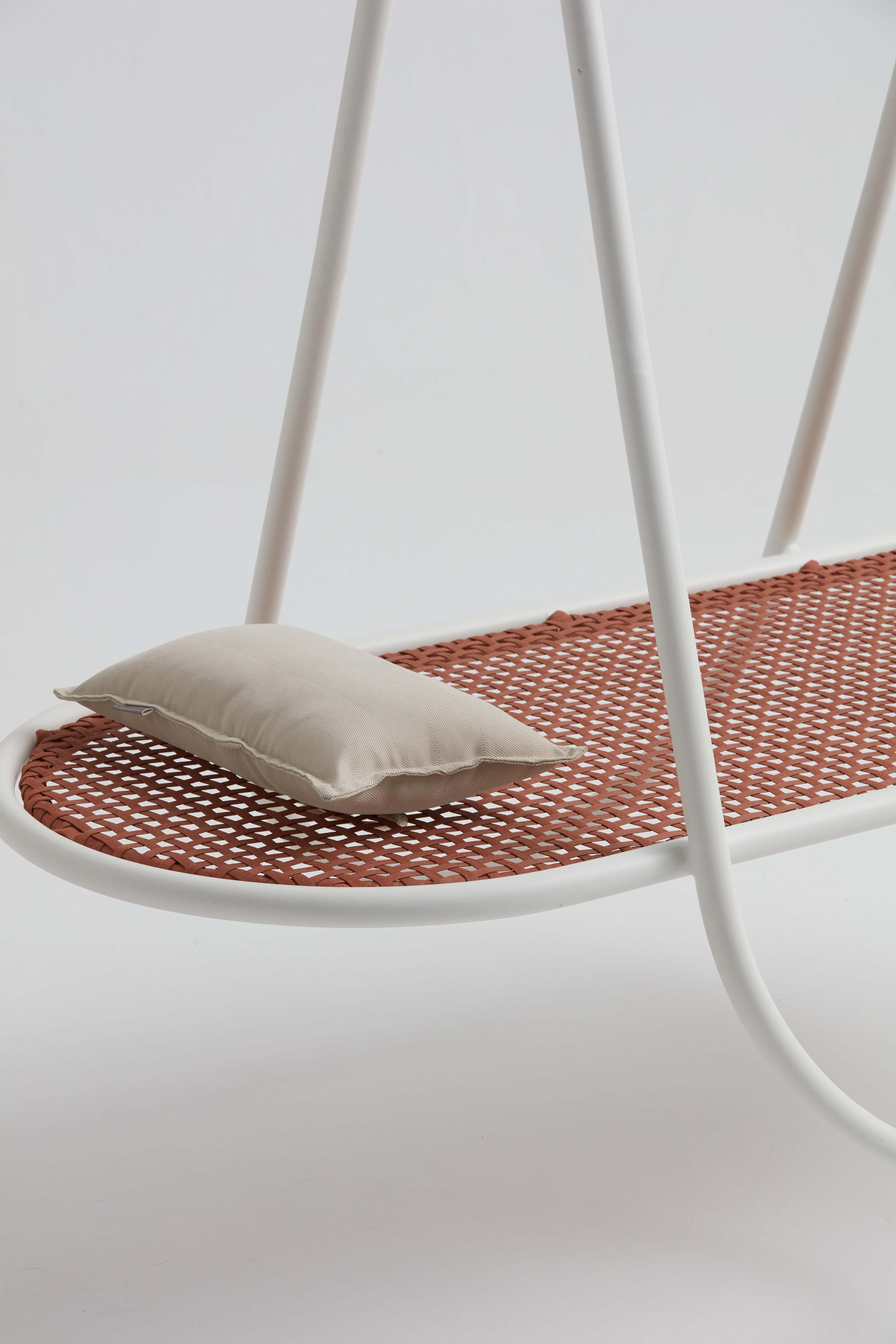 Synthetic OCA, Minimalist Hanging Swing Chair by Tiago Curioni in Aluminium For Sale