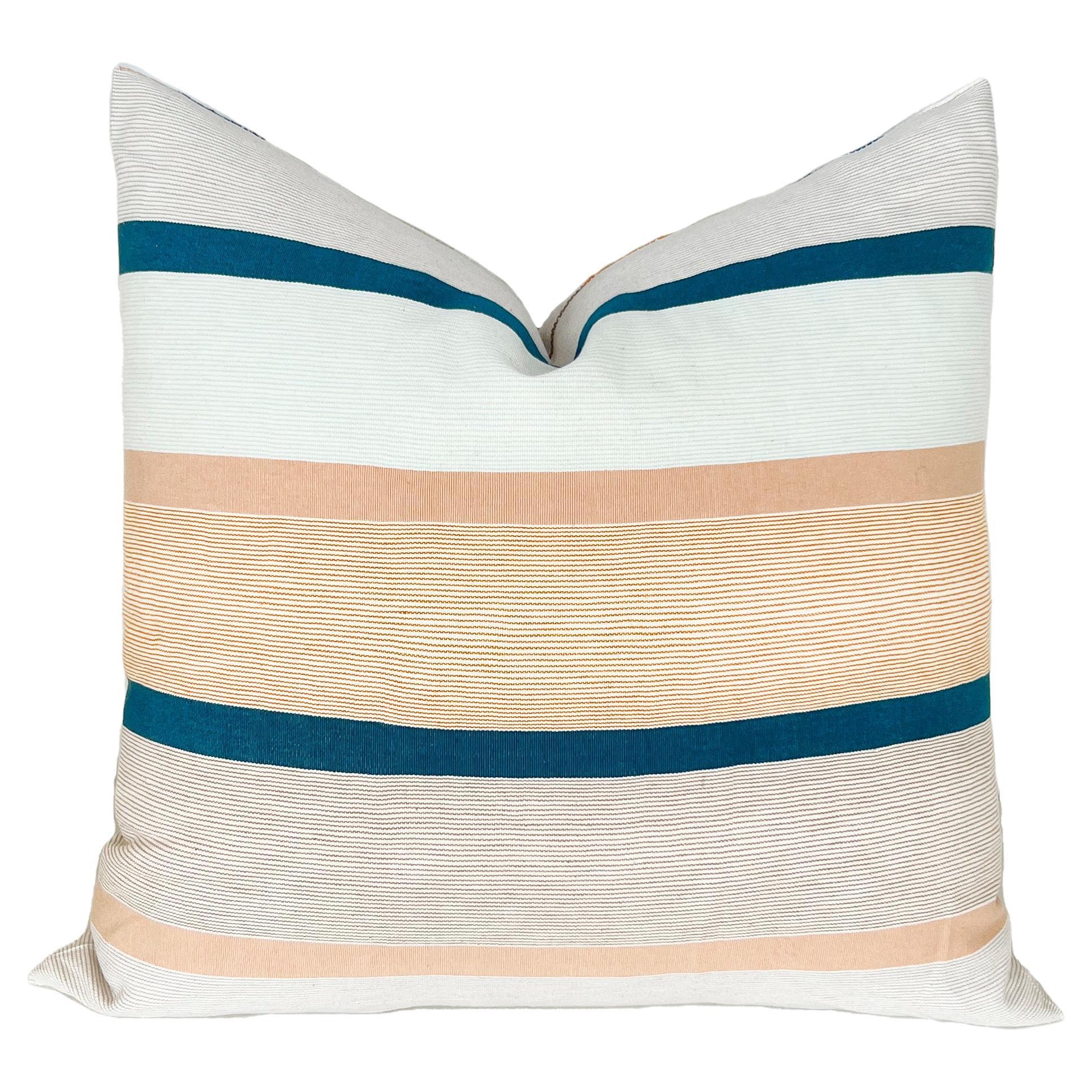 Ocaso Throw Pillow, Cotton Striped Navy, Pink, Blue Large Handmade For Sale