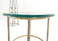 Occasional 3/4" Thick Round Glass Top Brass Faux Bamboo Base Side End Lamp Table