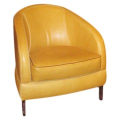 Occasional Armchair, Butterscotch Yellow Leather Contemporary Curved Chair