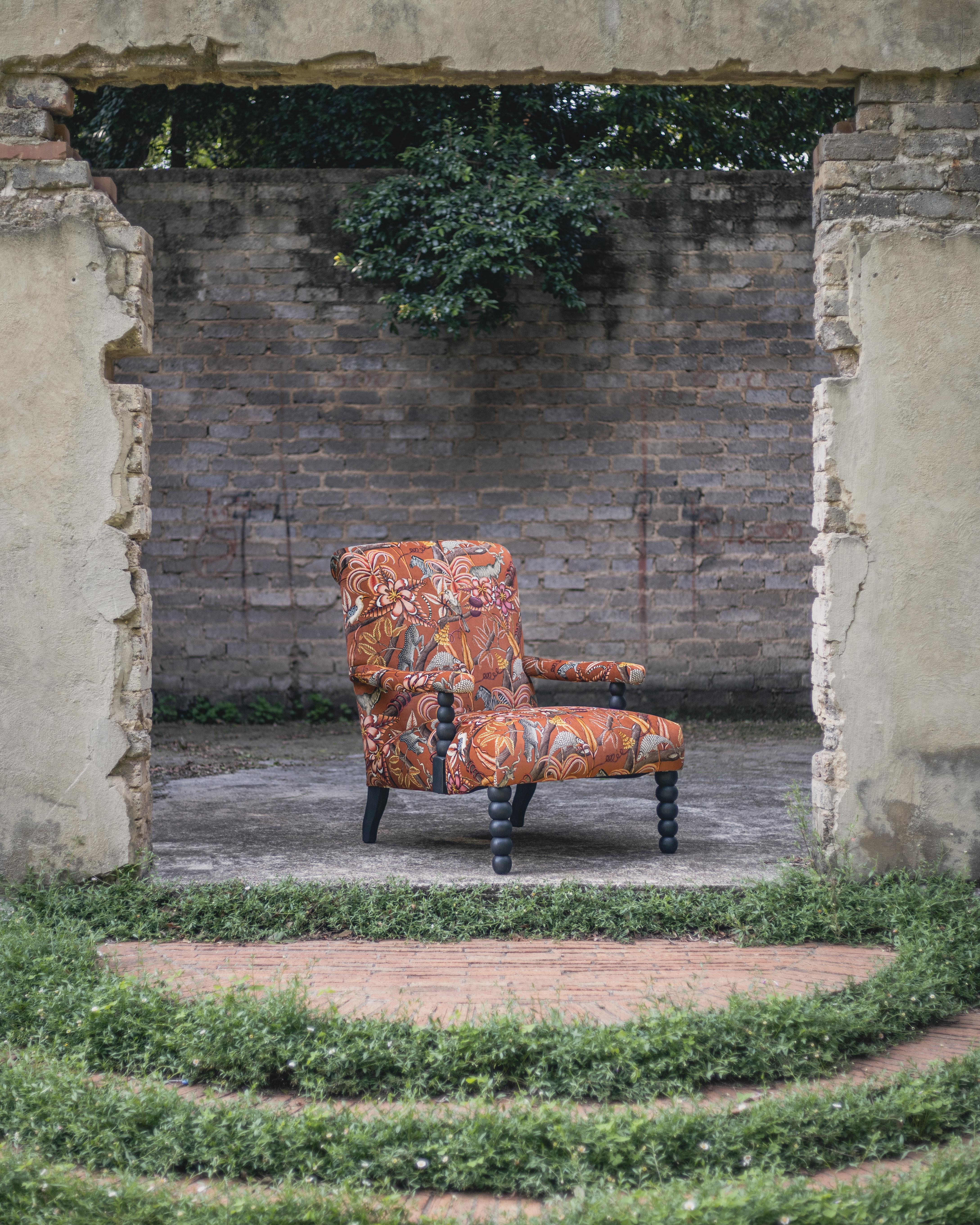 South African Occasional Chair - KUDU POD CHAIR - PANGOLIN PARK RUST - VELVET - MATTE BLACK For Sale