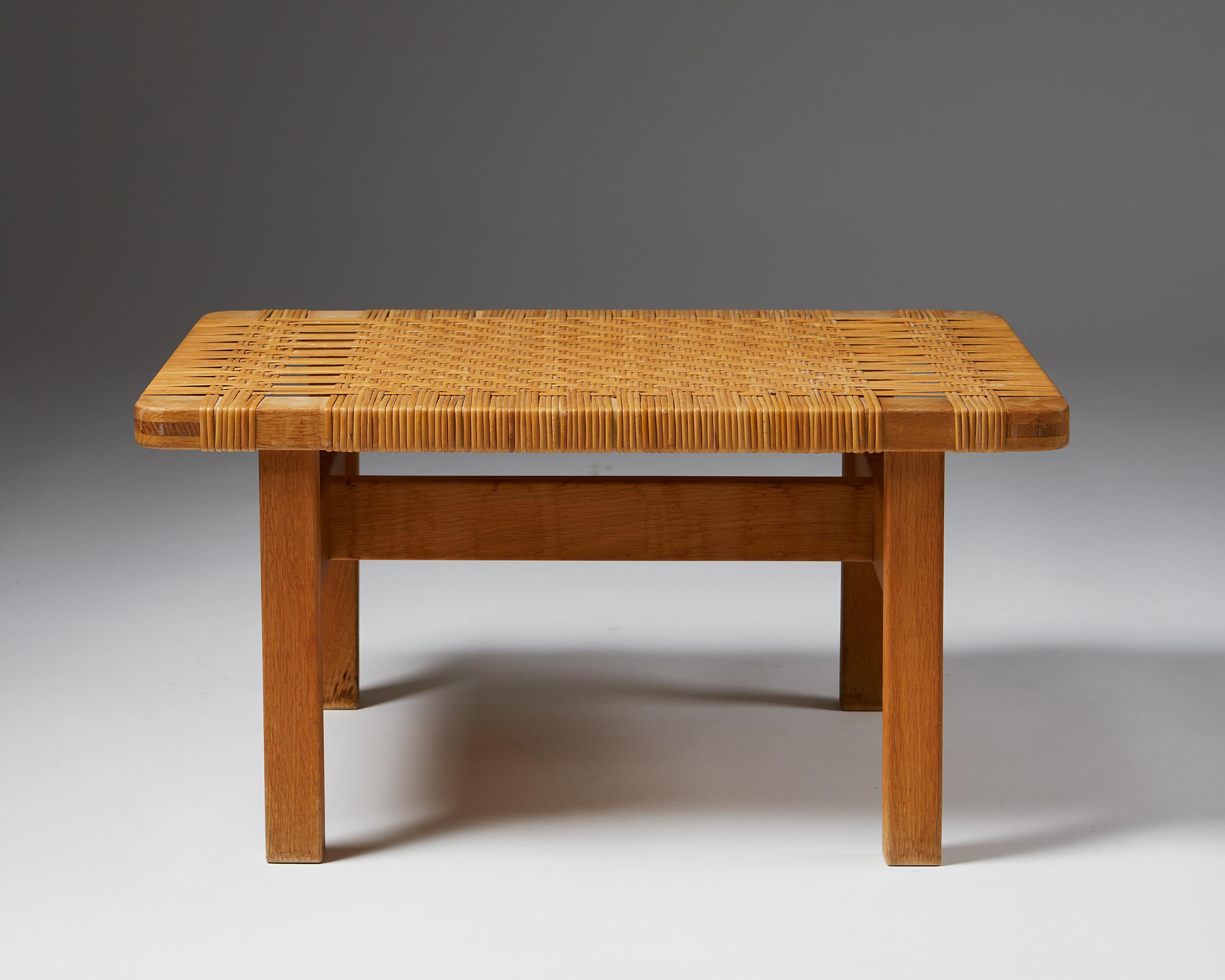 Danish Occasional Table/ Bench Model 5273, Designed by Börge Mogensen, Oak, Cane, 1950s For Sale