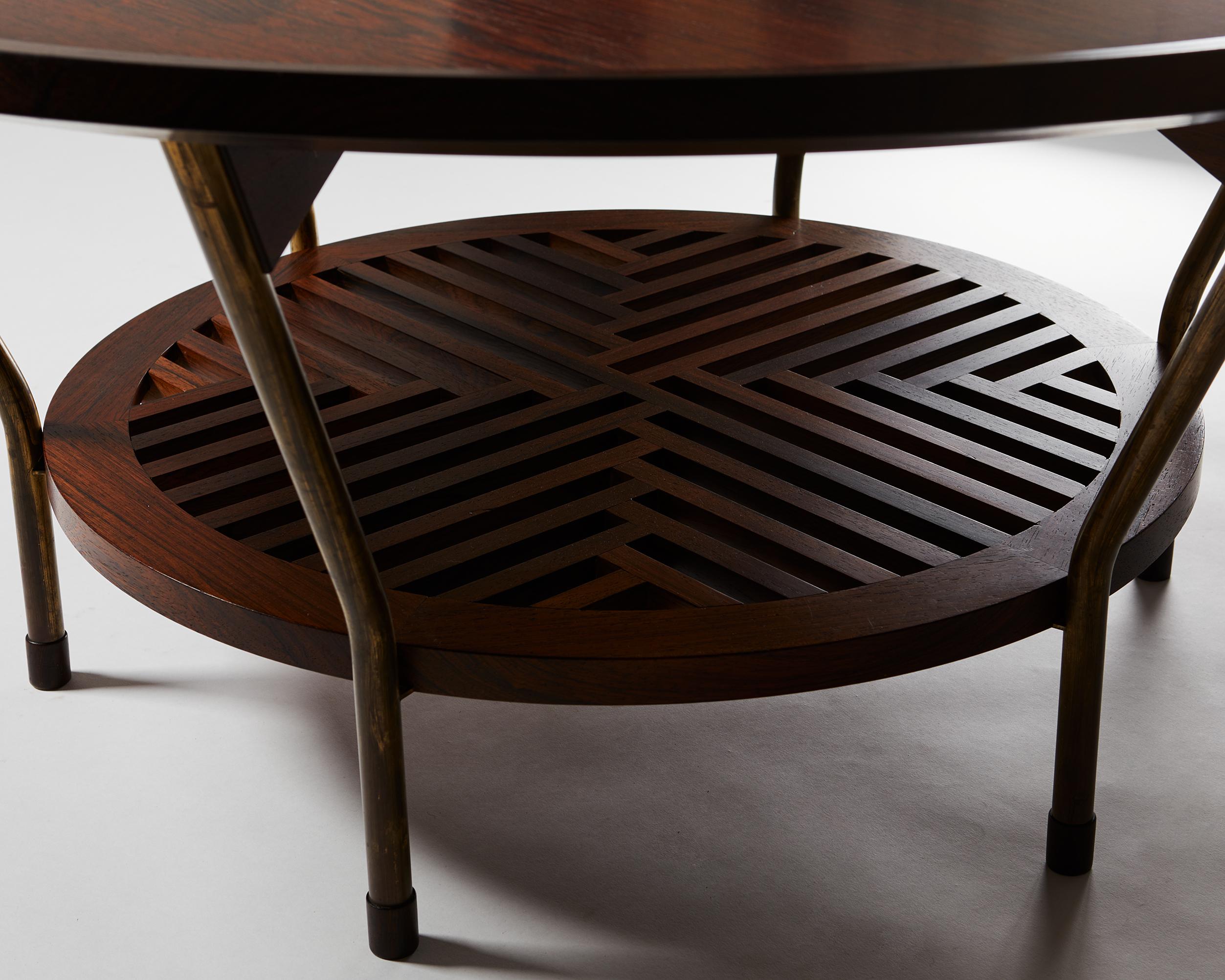 Occasional Table Designed by Frits Schlegel, Rosewood and Brass, Denmark, 1949 In Good Condition For Sale In Stockholm, SE