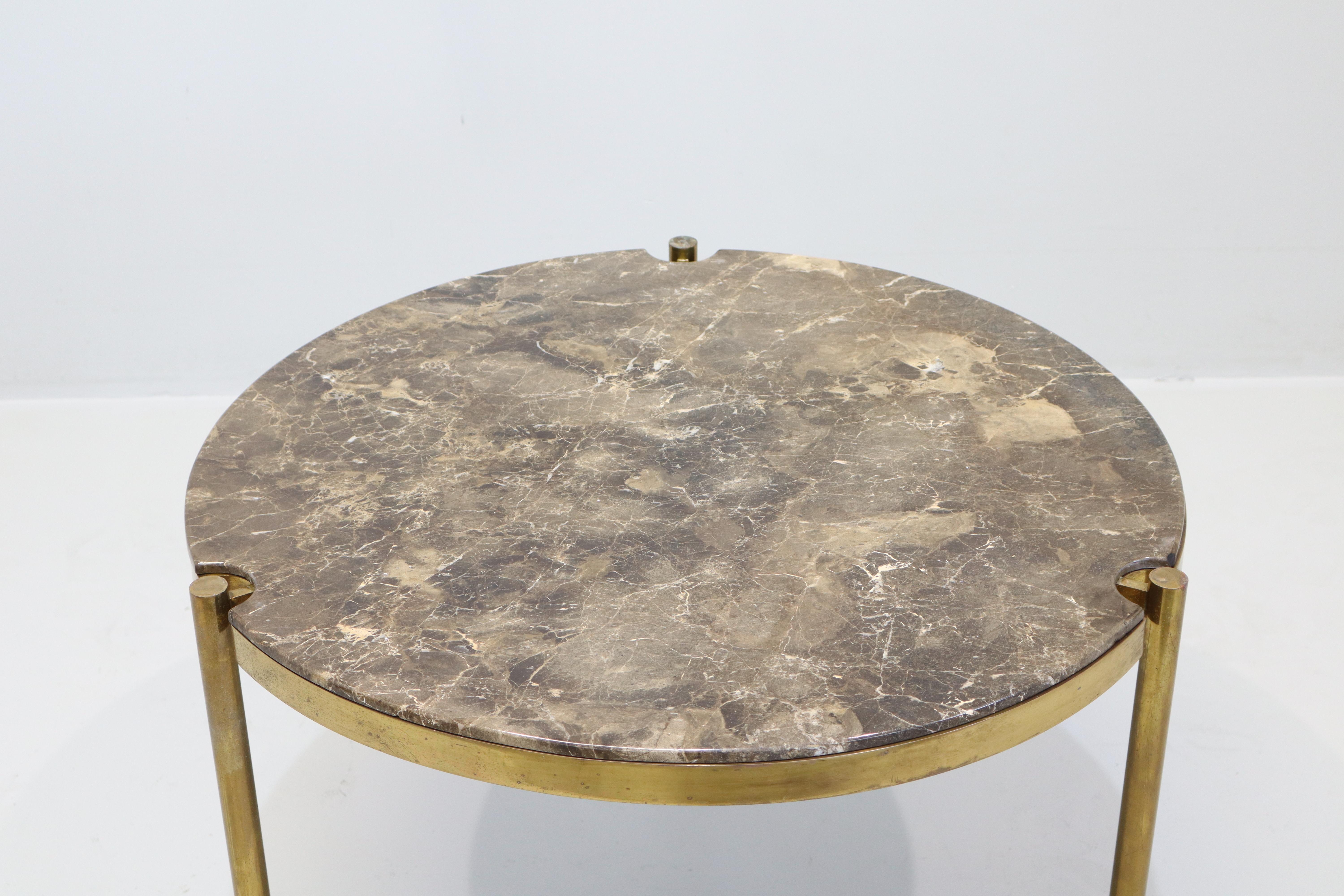 Occasional table designed by Osvaldo Borsani for Tecno, brass and Carrara marble top.