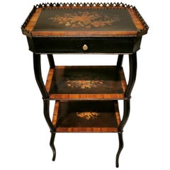 Napoleon III French Occasional Table Floral Inlay Bois De Rose Bronze Finishes 