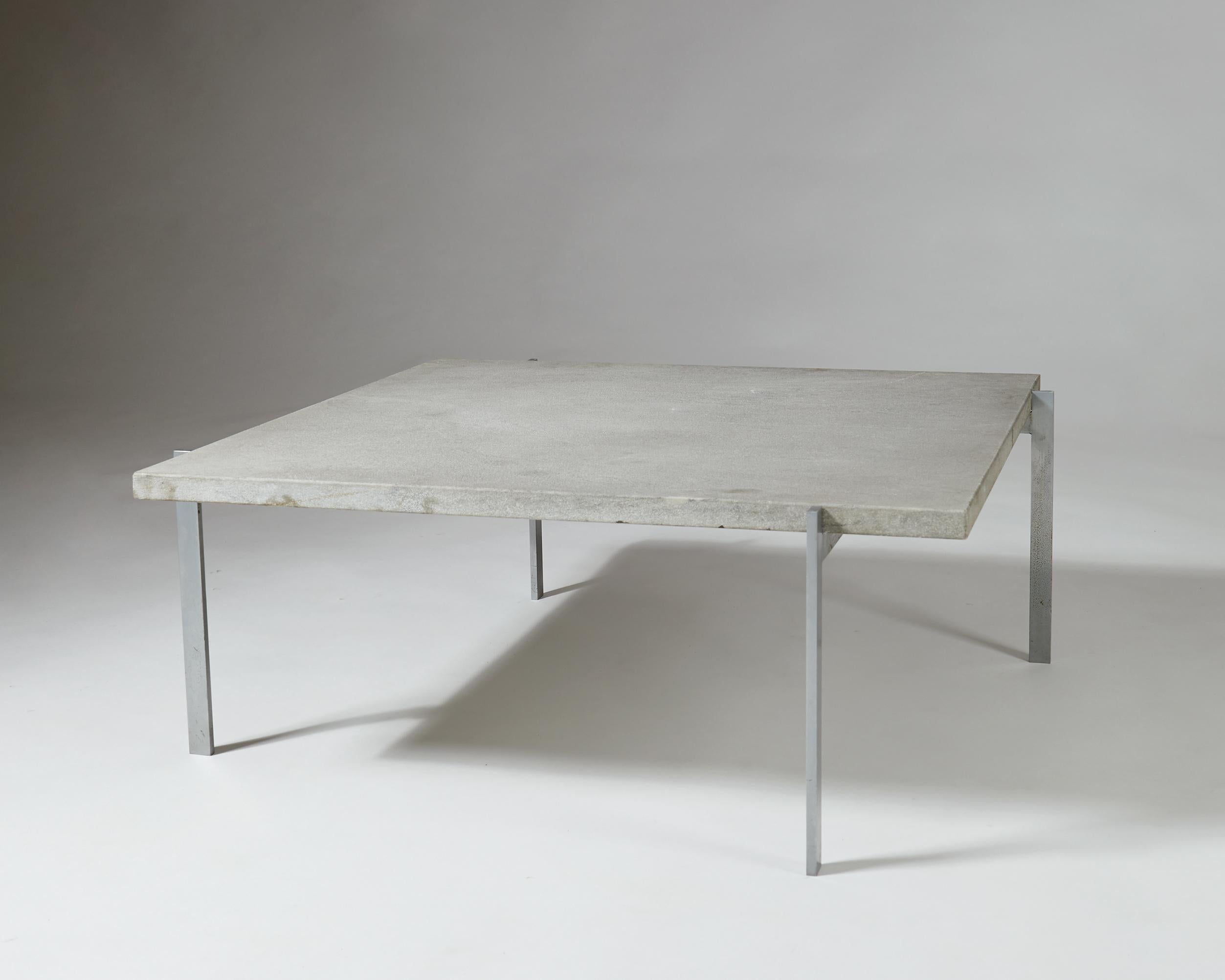 Occasional table PK61 designed by Poul Kjaerholm for E. Kold Christensen,
Denmark, 1956.

Coffee table / occasional table in steel and flint-rolled Cipollini marble.

Dimensions: 
H: 33 cm/ 13''
L: 85 cm/ 33 1/2''
W: 85 cm/ 33 1/2''