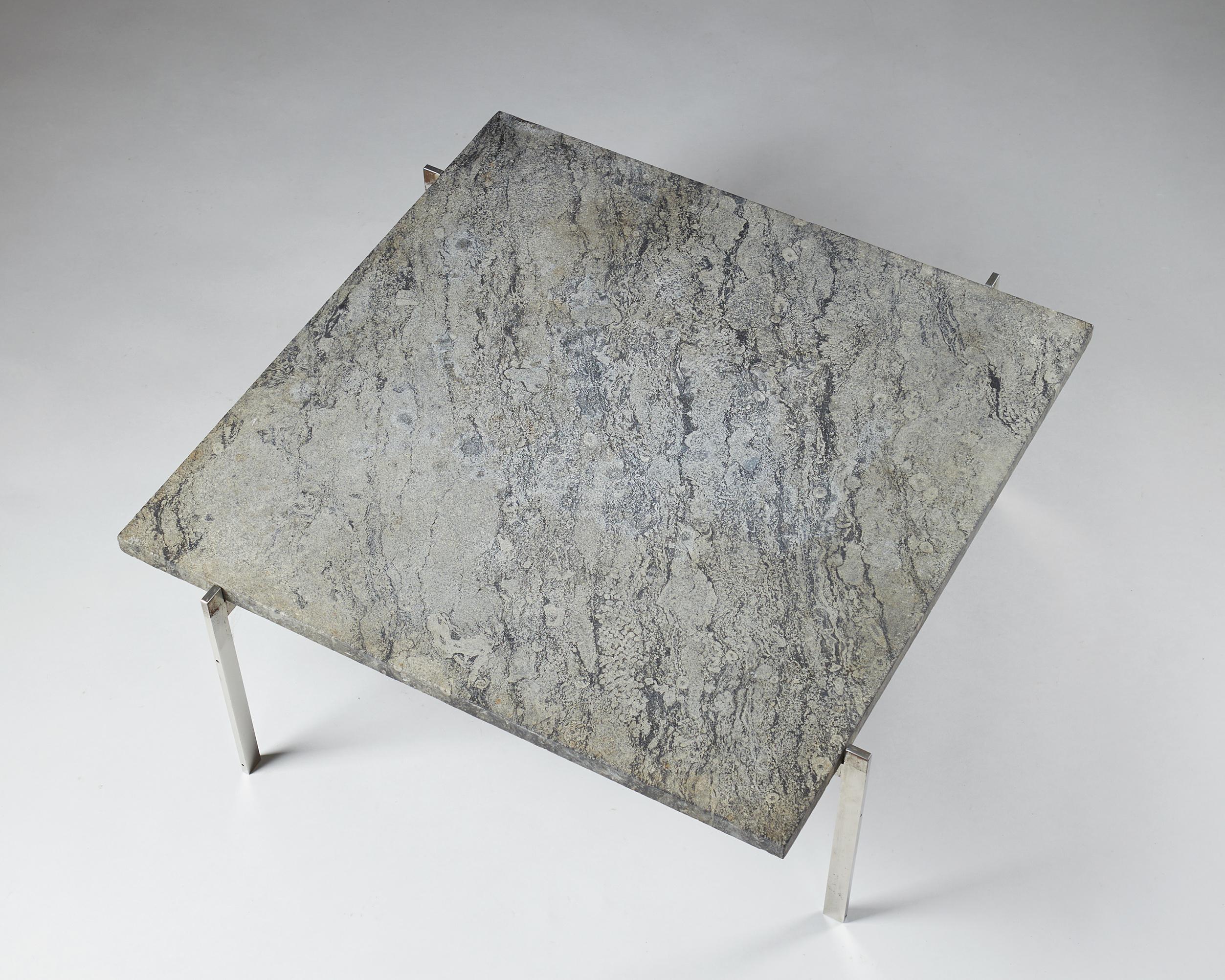 Occasional table PK61 designed by Poul Kjaerholm for E. Kold Christensen,
Denmark, 1956.

Steel and Porsgrunn marble with fossils.

H: 33 cm/ 13